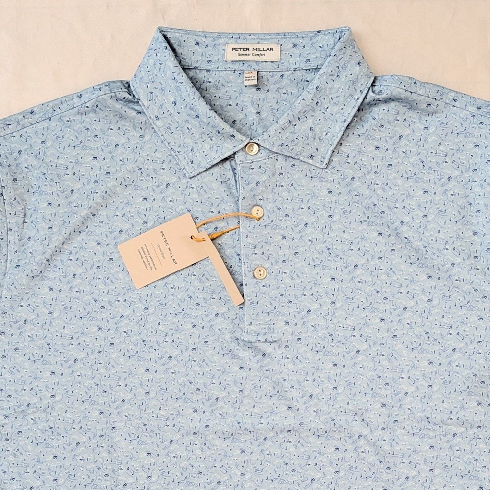 New Peter Millar Summer Comfort Men's Sky Melody Notes Performance Polo XL